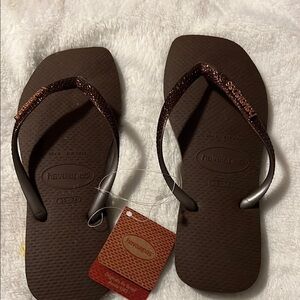 Havaianas Brown Sandals with Textured Footbed